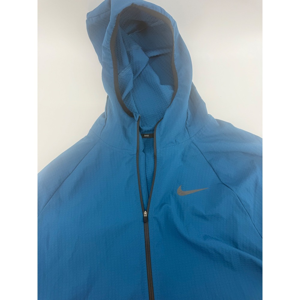 Nike Dri-FIT Mens XL Blue Full Zip Hooded Running Jacket Windbreaker Reflective
